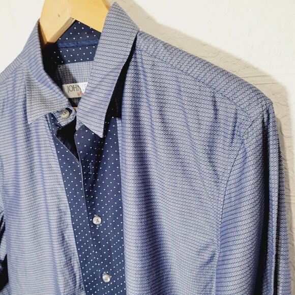 John Lennon By English LAUNDRY checked Blue Button Down M Euc - Picture 2 of 8
